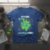 IT'S FINE, I'm fine, everything is FINE! quote t-shirt with colorful paint splatters and icons like a coffee cup and
