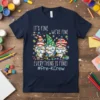 It's Fine We're Fine Everything Is Fine! #Pre-KCrew t-shirt with three gnomes wrapped in Christmas lights