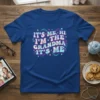 Retro style t-shirt design with the text "IT'S ME, HI I'M THE GRANDMA IT'S ME" in pastel wavy font