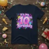 It's my 10th Birthday text design with pink glitter number 10 and colorful splashes, stars, and confetti