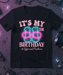 IT'S MY 11 th BIRTHDAY #OfficalPreteen graphic tee design with neon numbers and text