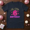 It's My 6th BIRTHDAY t-shirt design with large pink number 6 and glitter accents