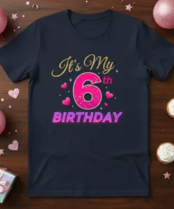 It's My 6th BIRTHDAY t-shirt design with large pink number 6 and glitter accents