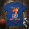 It's My 7 Birthday text with a basketball graphic going into a hoop, designed for a 7-year-old boy's birthday