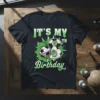 Soccer themed "IT'S MY 8TH Birthday" t-shirt design with bold green text and graphic number 8 with soccer balls and