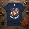 It's My 9th Birthday football t-shirt design with the number 9 on a football graphic
