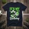 It's My 9th Birthday soccer t-shirt design with neon green text and soccer balls, perfect for a 9-year-old's celebration