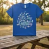 It's my Birthday text with colorful butterflies on a blue t-shirt, celebratory design for birthdays
