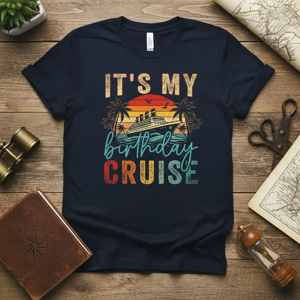It's My Birthday Cruise design with cruise ship and sunset, perfect for birthday travel