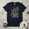 Navy blue t-shirt with "it's My Birthday Month! (yes the whole month)" text and golden butterflies