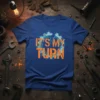 Blue t-shirt with orange "IT'S MY TURN" text inside a broken blue gear graphic, mechanic theme