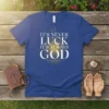 It's Never Luck It's Always God Christian T-Shirt with dove and sunburst graphic