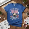 It's Not Dog Hair Pug It's Glitter text design with a cute pug face and floral accents on a blue