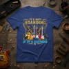 It's Not Hoarding If It's Guitars quote with a collection of electric guitars graphic on a navy blue t-shirt