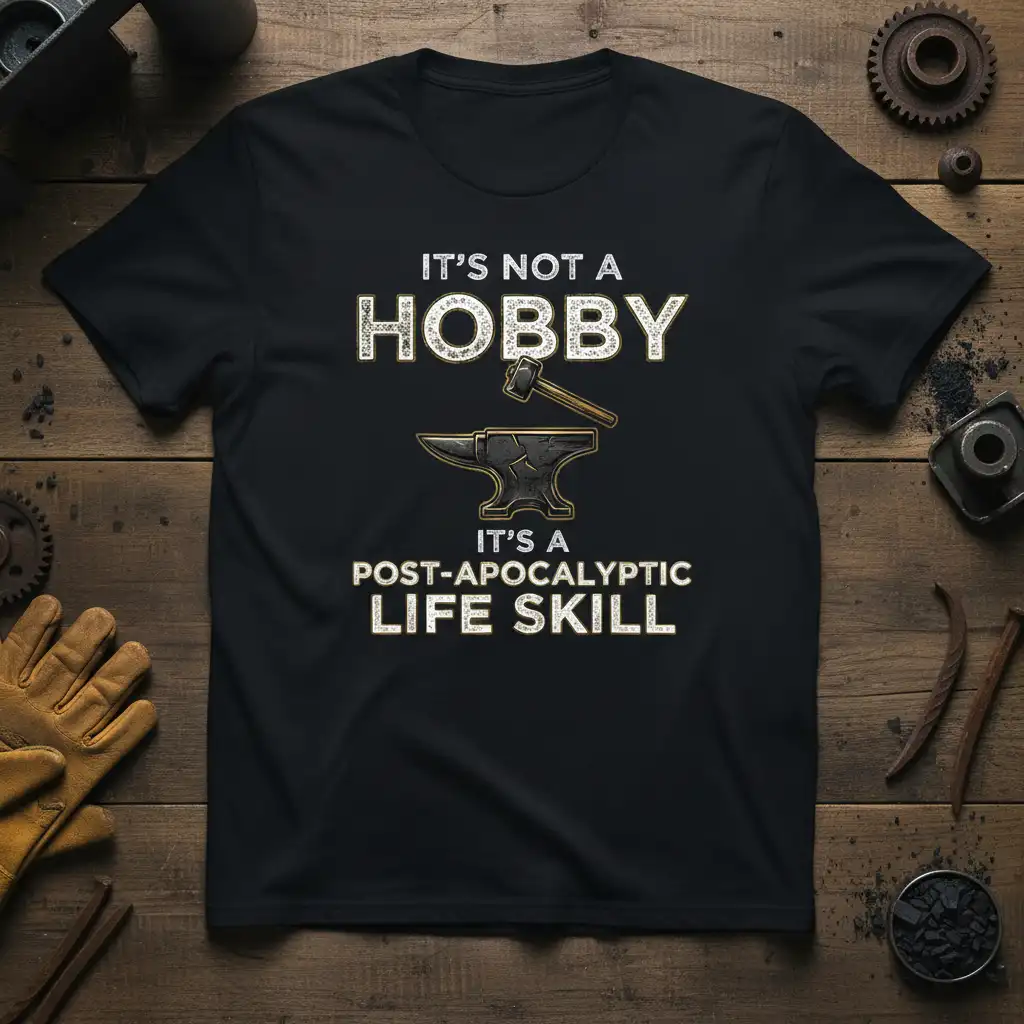 It's Not A Hobby It's A Post-Apocalyptic Life Skill quote design with anvil and hammer graphic
