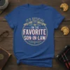It's Official I'm The Favorite Son-In-Law text design with vintage ribbon and crown graphic