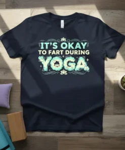 It's Okay To Fart During Yoga funny quote t-shirt with cloud and lotus graphics