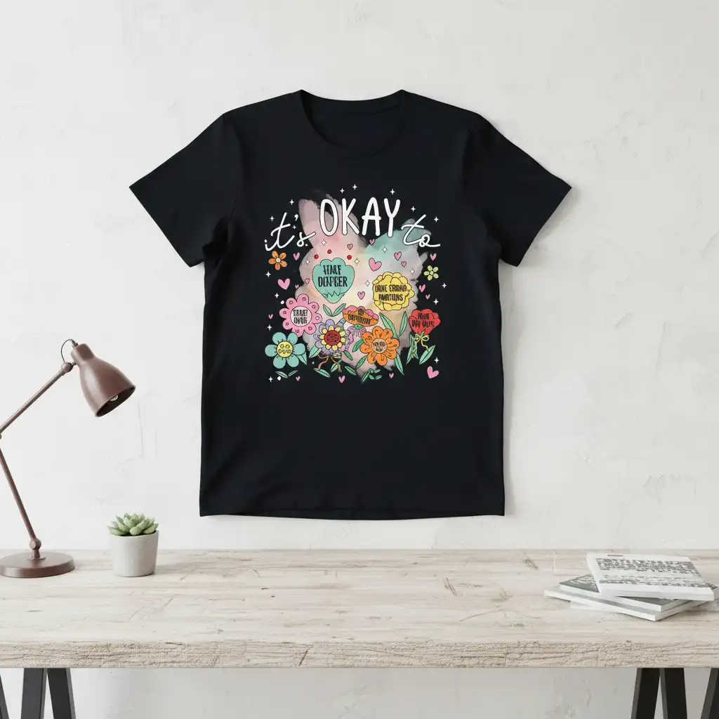 it's OKAY to START quote printed with eye-catching design on quality cotton blend t-shirt design