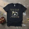 It's Our Anniversary couples t-shirt with golden rings graphic and sparkling accents