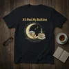 It's Past My Bedtime quote above a sleeping bear on the moon with books graphic, yellow and blue tones