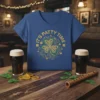 Blue t-shirt with "IT'S PATTY TIME" text and a green and gold shamrock design, perfect for St. Patrick's Day