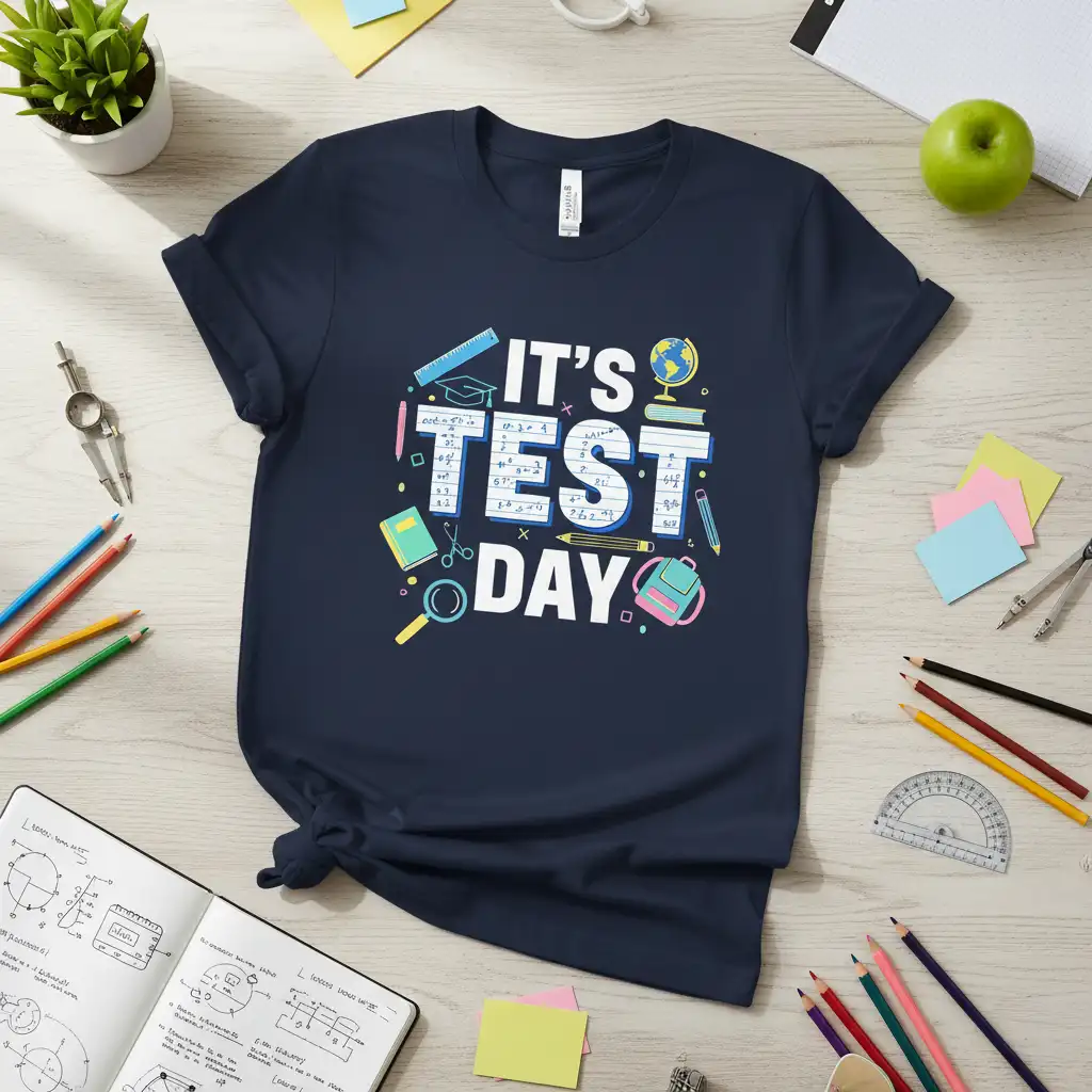 It's Test Day quote in bold white letters with educational graphics, perfect for students and teachers