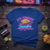 It's Tuesday Somewhere retro neon t-shirt design featuring a taco and sunset graphic