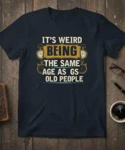 It's Weird Being The Same Age As Old People humorous quote t-shirt with vintage clock graphics