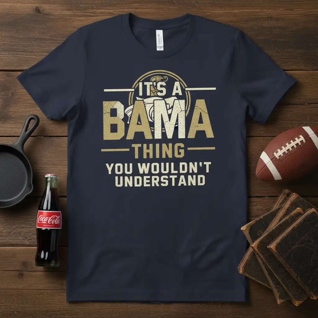 IT'S A BAMA THING YOU WOULDN'T UNDERSTAND quote in bold gold font on a navy t-shirt