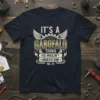 It's A Garofalo Thing You Wouldn't Understand No. 01 text design on a navy t-shirt with vintage-style wings and gear