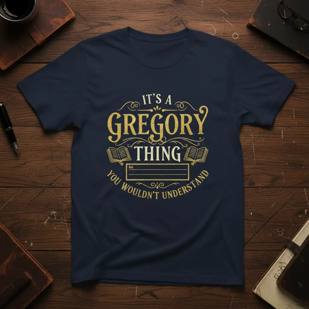 It's a Gregory Thing You Wouldn't Understand quote in decorative gold font on a navy t-shirt