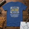 Blue t-shirt with white and gold text: "IT'S A JACOB THING YOU WOULDN'T UNDERSTAND!" featuring wrench graphics