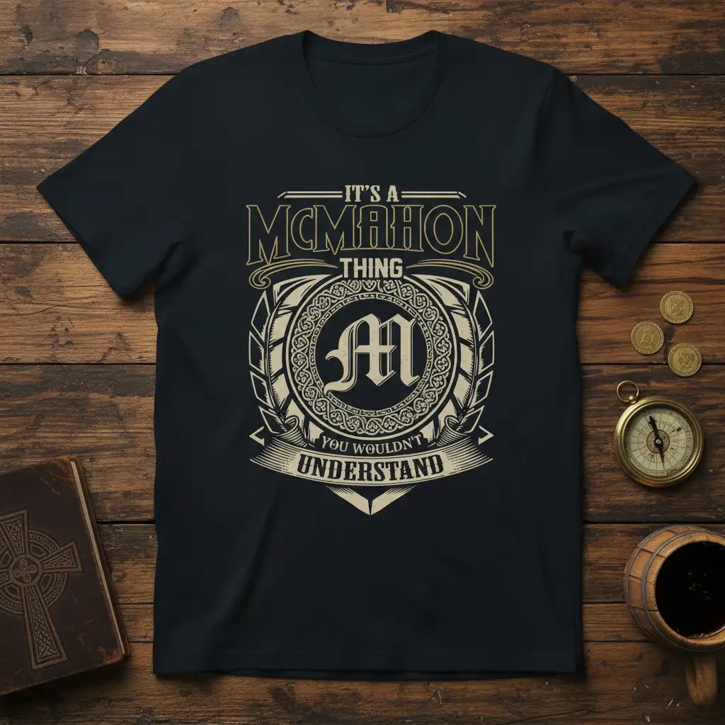 It's A McMahon Thing You Wouldn't Understand quote with ornate 'M' emblem and Celtic knot details