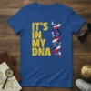 It's In My DNA text with a patriotic DNA helix graphic on a blue t-shirt