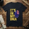 It's In My DNA text with Australian flag fingerprint graphic on a dark t-shirt