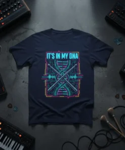 It's In My DNA drummer t-shirt with DNA helix and crossed drumsticks graphic