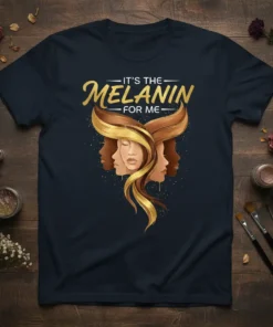 It's The Melanin For Me text with stylized profiles of women showcasing diverse melanin tones and golden hair