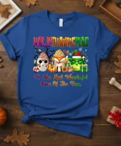 It's The Most Wonderful Time Of The Year holiday shirt with Halloween, Thanksgiving, and Christmas characters