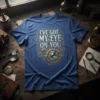 Steampunk "I've Got My Eye On You" quote t-shirt with ornate gears and a central blue eye graphic