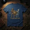 Steampunk robots holding a lion shield with the text "I've got your back" on a navy blue t-shirt