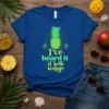 Blue t-shirt with "I've heard it it both ways" text and a neon green pineapple graphic