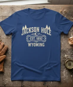 Jackson Hole Est. 1892 Wyoming t-shirt design with vintage typography and mountain graphics