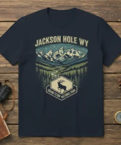 Jackson Hole WY Grand Teton National Park t-shirt with mountain landscape and deer graphic