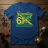 Jamaica 61st Independence Day t-shirt with bold yellow text and Jamaican flag graphic