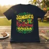 Jamaica Birthday SQUAD t-shirt design featuring bold yellow, red, and green text with Jamaican flag lips graphic