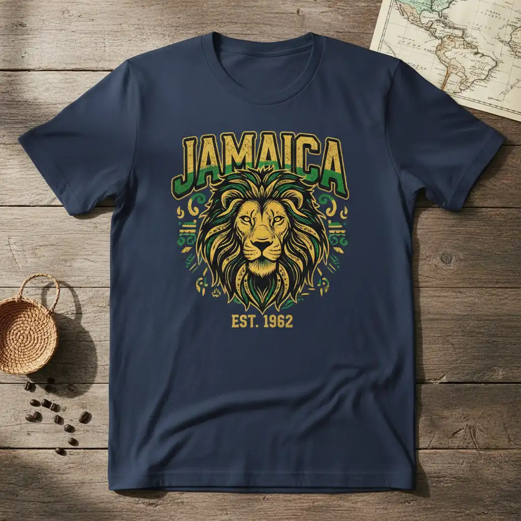 Jamaica Est 1962 Lion T-Shirt detailed print printed on durable material creating a standout t-shirt