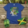 Jamaica Football Fan t-shirt design featuring a unicorn with the Jamaican flag colors, map of Jamaica, and a soccer ball