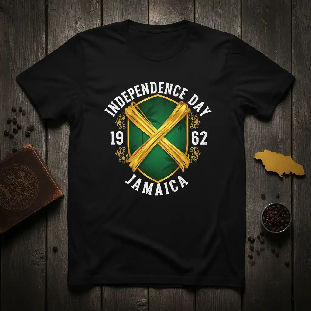 INDEPENDENCE DAY 19 62 JAMAICA detailed print printed on durable material creating a standout t-shirt