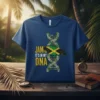 Jamaica It's In My DNA t-shirt with Jamaican flag map in DNA helix graphic