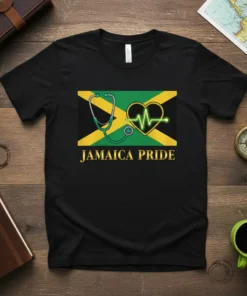 Jamaica Pride Nurse eye-catching graphic design printed on comfortable cotton t-shirt